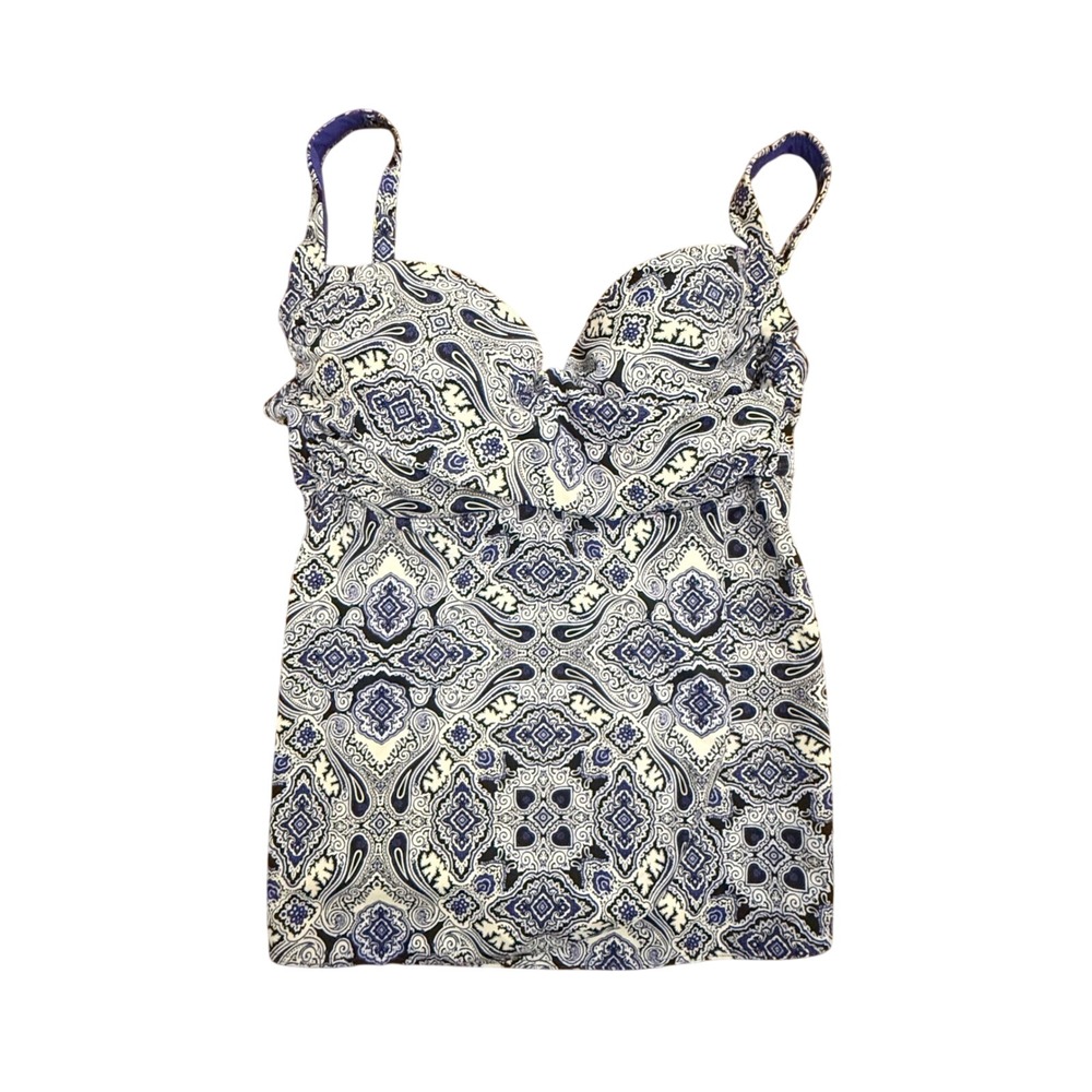 Soma‎ Tankini Top Blue White Paisley Adjustable Strap Swimwear Women's 36C